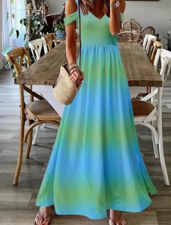 Clearance Women's Long Dress Maxi Dress Casual Dress Swing Dress Fashion Outdoor Party Holiday Regular Fit Ombre Sleeveless V Neck Blue Dark Blue Summer Women Floral Dresses