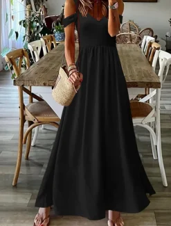 Women's Long Dress Maxi Dress Casual Dress Swing Dress Fashion Outdoor Party Holiday Regular Fit Plain Sleeveless V Neck Black Red Green Summer Women Work Dresses