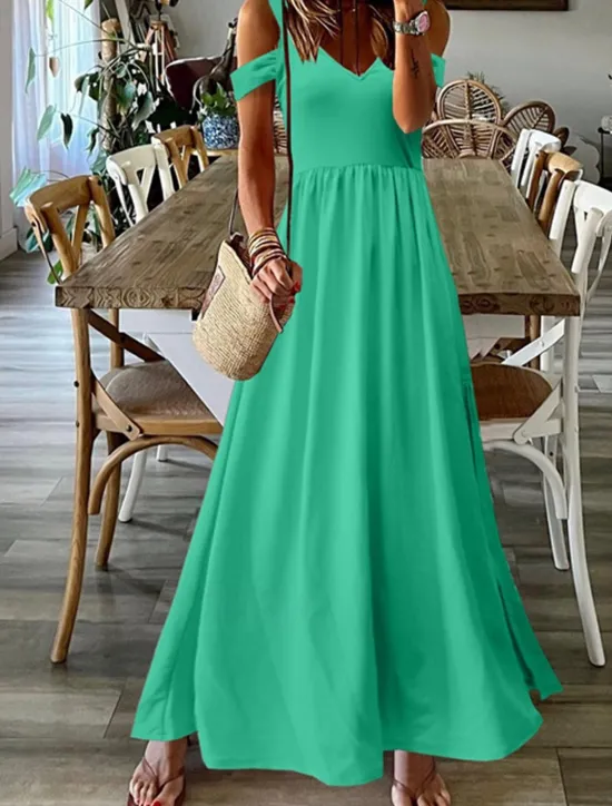 Women's Long Dress Maxi Dress Casual Dress Swing Dress Fashion Outdoor Party Holiday Regular Fit Plain Sleeveless V Neck Black Red Green Summer Women Work Dresses