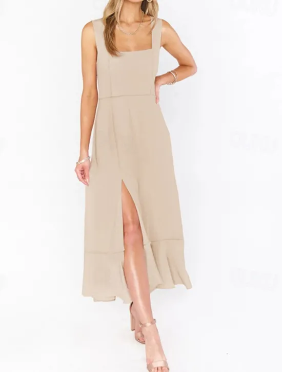 Best Women's Long Dress Maxi Dress Graduation Dress A Line Dress Summer Dress Cami Dress Elegant Stylish Vacation Daily Date Regular Fit Plain Sleeveless Square Neck Black White Light Green Pink Summer Women White Dresses