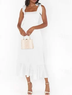 Best Women's Long Dress Maxi Dress Graduation Dress A Line Dress Summer Dress Cami Dress Elegant Stylish Vacation Daily Date Regular Fit Plain Sleeveless Square Neck Black White Light Green Pink Summer Women White Dresses