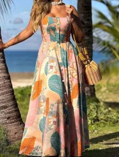 Hot Women's Long Dress Maxi Dress Floral Dress Print Dress Fashion Modern Outdoor Vacation Holiday Regular Fit Flower Sleeveless U Neck Summer Women Floral Dresses