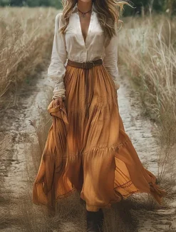 New Women's Long Dress Maxi Dress Casual Dress Swing Dress Summer Dress Boho Dress Vintage Vacation Daily Holiday Regular Fit Color Block Long Sleeve V Neck Summer Women Floral Dresses