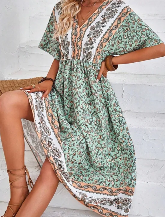 Best Women's Long Dress Maxi Dress A Line Dress Summer Dress Boho Dress Elegant Hawaiian Stylish Vacation Daily Date Regular Fit Floral Short Sleeve V Neck Summer Women Spring Dresses