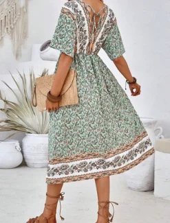 Best Women's Long Dress Maxi Dress A Line Dress Summer Dress Boho Dress Elegant Hawaiian Stylish Vacation Daily Date Regular Fit Floral Short Sleeve V Neck Summer Women Spring Dresses
