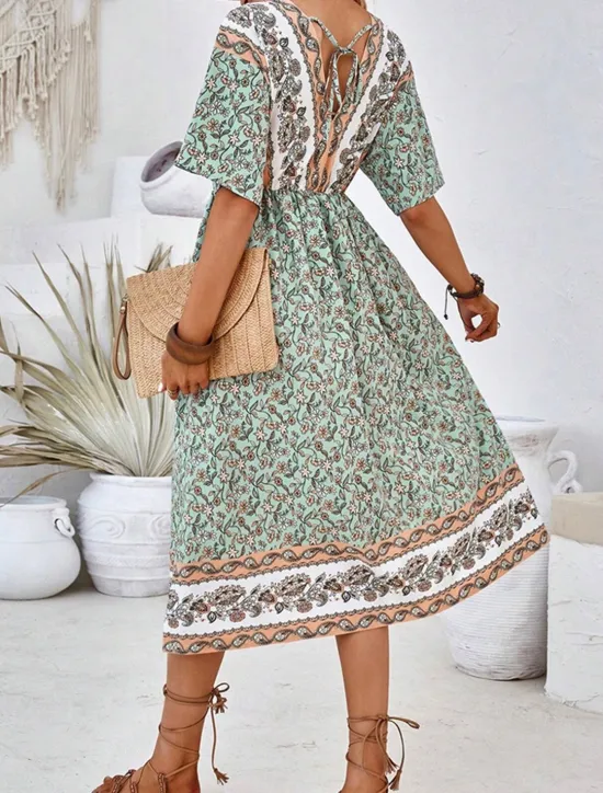 Best Women's Long Dress Maxi Dress A Line Dress Summer Dress Boho Dress Elegant Hawaiian Stylish Vacation Daily Date Regular Fit Floral Short Sleeve V Neck Summer Women Spring Dresses
