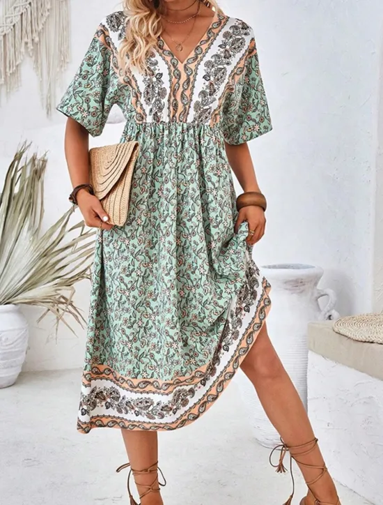 Best Women's Long Dress Maxi Dress A Line Dress Summer Dress Boho Dress Elegant Hawaiian Stylish Vacation Daily Date Regular Fit Floral Short Sleeve V Neck Summer Women Spring Dresses