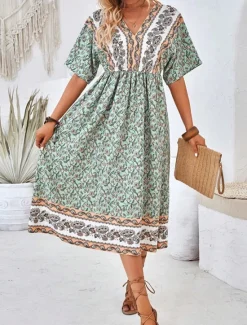 Best Women's Long Dress Maxi Dress A Line Dress Summer Dress Boho Dress Elegant Hawaiian Stylish Vacation Daily Date Regular Fit Floral Short Sleeve V Neck Summer Women Spring Dresses