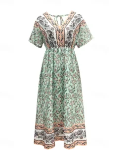 Best Women's Long Dress Maxi Dress A Line Dress Summer Dress Boho Dress Elegant Hawaiian Stylish Vacation Daily Date Regular Fit Floral Short Sleeve V Neck Summer Women Spring Dresses