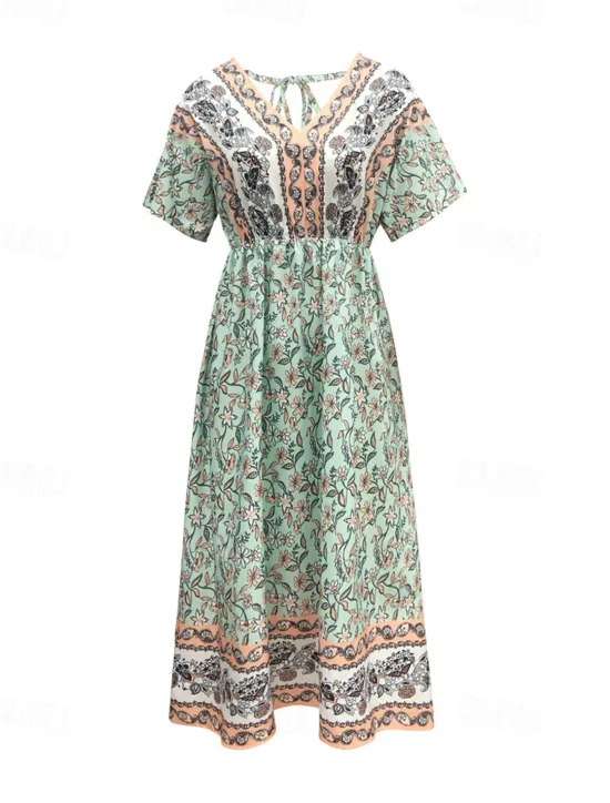Best Women's Long Dress Maxi Dress A Line Dress Summer Dress Boho Dress Elegant Hawaiian Stylish Vacation Daily Date Regular Fit Floral Short Sleeve V Neck Summer Women Spring Dresses