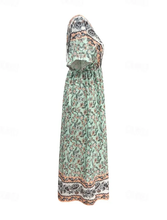 Best Women's Long Dress Maxi Dress A Line Dress Summer Dress Boho Dress Elegant Hawaiian Stylish Vacation Daily Date Regular Fit Floral Short Sleeve V Neck Summer Women Spring Dresses