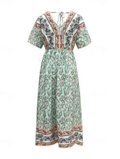 Best Women's Long Dress Maxi Dress A Line Dress Summer Dress Boho Dress Elegant Hawaiian Stylish Vacation Daily Date Regular Fit Floral Short Sleeve V Neck Summer Women Spring Dresses