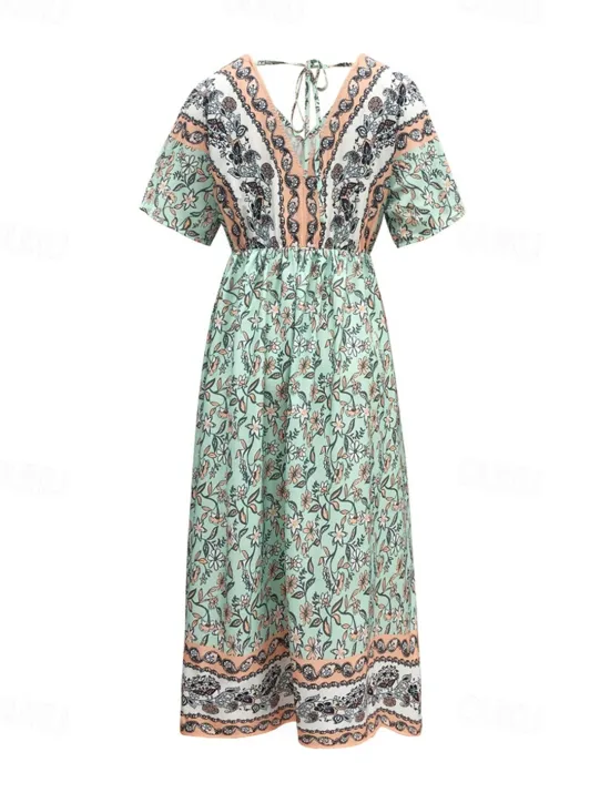 Best Women's Long Dress Maxi Dress A Line Dress Summer Dress Boho Dress Elegant Hawaiian Stylish Vacation Daily Date Regular Fit Floral Short Sleeve V Neck Summer Women Spring Dresses