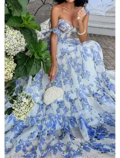 Discount Women's Long Dress Maxi Dress Party Dress Cocktail Dress Fashion Party Special Occasion Regular Fit Flower Sleeveless Spaghetti Strap Blue Light Purple Summer Women Floral Dresses