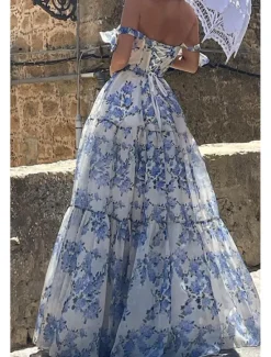 Discount Women's Long Dress Maxi Dress Party Dress Cocktail Dress Fashion Party Special Occasion Regular Fit Flower Sleeveless Spaghetti Strap Blue Light Purple Summer Women Floral Dresses