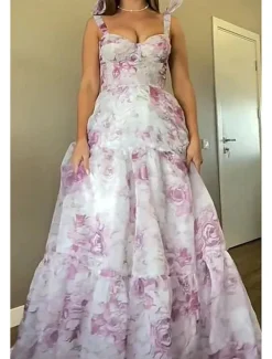 Discount Women's Long Dress Maxi Dress Party Dress Cocktail Dress Fashion Party Special Occasion Regular Fit Flower Sleeveless Spaghetti Strap Blue Light Purple Summer Women Floral Dresses