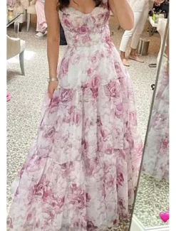 Discount Women's Long Dress Maxi Dress Party Dress Cocktail Dress Fashion Party Special Occasion Regular Fit Flower Sleeveless Spaghetti Strap Blue Light Purple Summer Women Floral Dresses