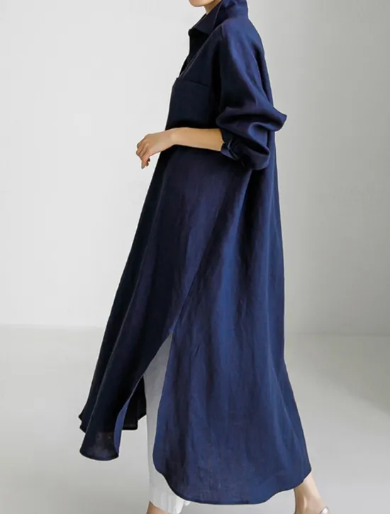 Online Women's Long Dress Maxi Dress Linen-Inspired Dresses Shirt Dress Casual Dress Cotton Linen Dress Stylish Casual Vacation Daily Date Regular Fit Plain Long Sleeve Lapel Black Navy Blue Apricot Summer Women Dresses
