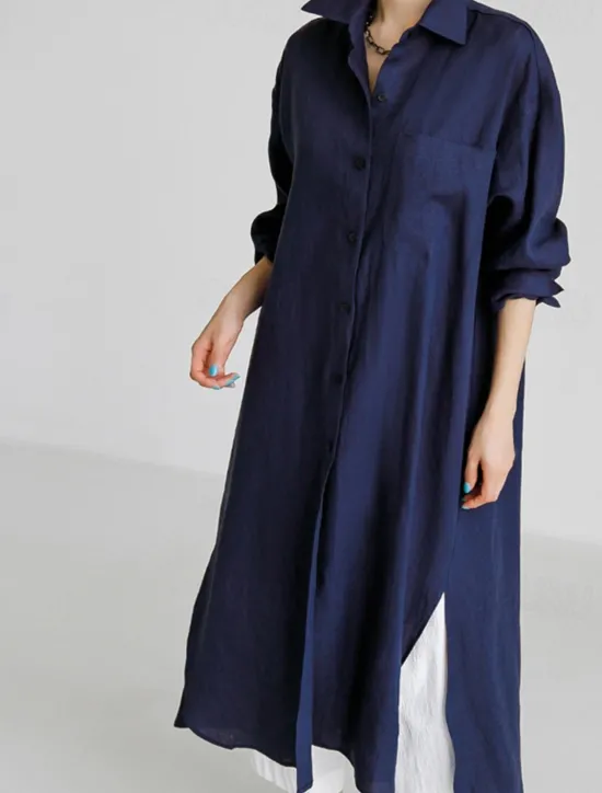 Online Women's Long Dress Maxi Dress Linen-Inspired Dresses Shirt Dress Casual Dress Cotton Linen Dress Stylish Casual Vacation Daily Date Regular Fit Plain Long Sleeve Lapel Black Navy Blue Apricot Summer Women Dresses
