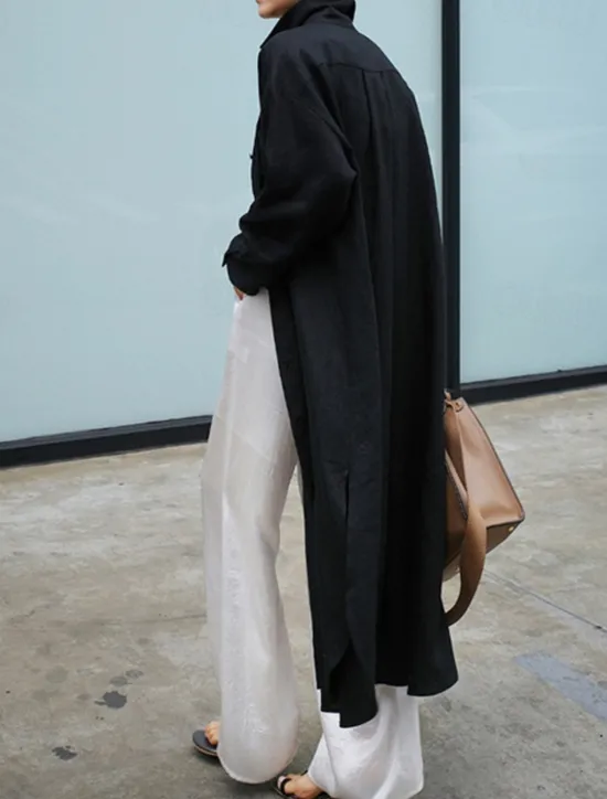 Online Women's Long Dress Maxi Dress Linen-Inspired Dresses Shirt Dress Casual Dress Cotton Linen Dress Stylish Casual Vacation Daily Date Regular Fit Plain Long Sleeve Lapel Black Navy Blue Apricot Summer Women Dresses