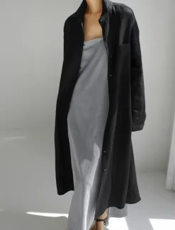 Online Women's Long Dress Maxi Dress Linen-Inspired Dresses Shirt Dress Casual Dress Cotton Linen Dress Stylish Casual Vacation Daily Date Regular Fit Plain Long Sleeve Lapel Black Navy Blue Apricot Summer Women Dresses
