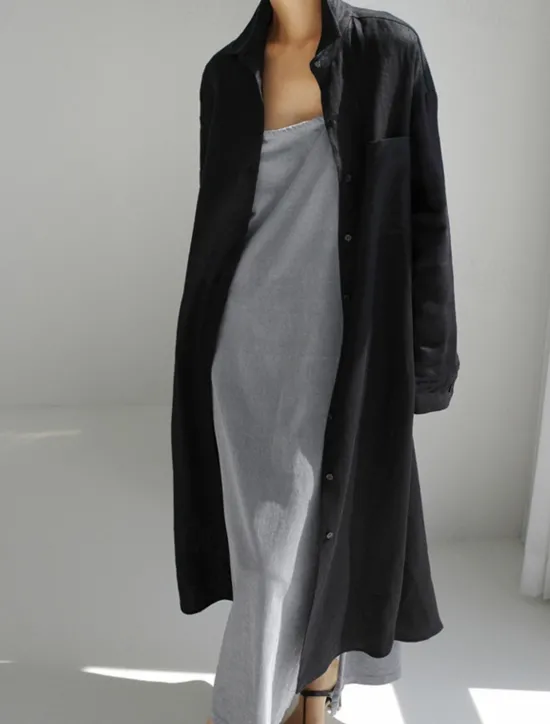 Online Women's Long Dress Maxi Dress Linen-Inspired Dresses Shirt Dress Casual Dress Cotton Linen Dress Stylish Casual Vacation Daily Date Regular Fit Plain Long Sleeve Lapel Black Navy Blue Apricot Summer Women Dresses