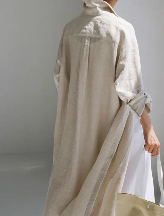 Online Women's Long Dress Maxi Dress Linen-Inspired Dresses Shirt Dress Casual Dress Cotton Linen Dress Stylish Casual Vacation Daily Date Regular Fit Plain Long Sleeve Lapel Black Navy Blue Apricot Summer Women Dresses