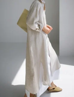 Online Women's Long Dress Maxi Dress Linen-Inspired Dresses Shirt Dress Casual Dress Cotton Linen Dress Stylish Casual Vacation Daily Date Regular Fit Plain Long Sleeve Lapel Black Navy Blue Apricot Summer Women Dresses