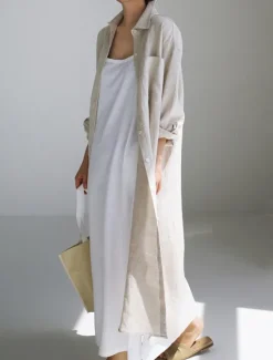 Online Women's Long Dress Maxi Dress Linen-Inspired Dresses Shirt Dress Casual Dress Cotton Linen Dress Stylish Casual Vacation Daily Date Regular Fit Plain Long Sleeve Lapel Black Navy Blue Apricot Summer Women Dresses