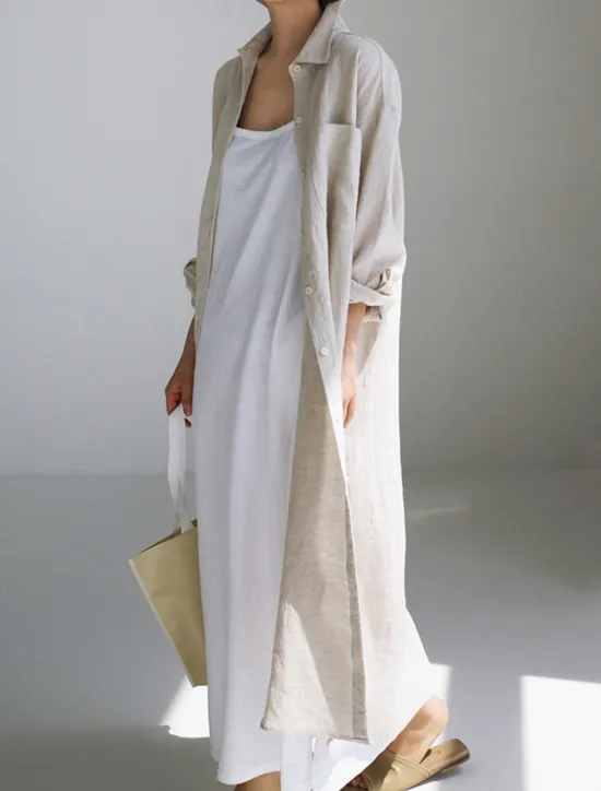 Online Women's Long Dress Maxi Dress Linen-Inspired Dresses Shirt Dress Casual Dress Cotton Linen Dress Stylish Casual Vacation Daily Date Regular Fit Plain Long Sleeve Lapel Black Navy Blue Apricot Summer Women Dresses