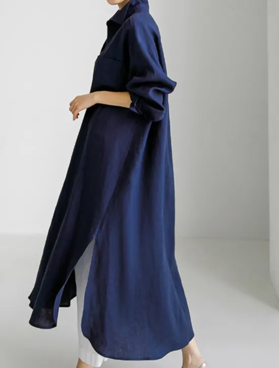 Online Women's Long Dress Maxi Dress Linen-Inspired Dresses Shirt Dress Casual Dress Cotton Linen Dress Stylish Casual Vacation Daily Date Regular Fit Plain Long Sleeve Lapel Black Navy Blue Apricot Summer Women Dresses