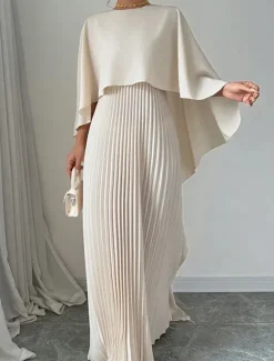 New Women's Long Dress Maxi Dress Casual Dress Fashion Batwing Sleeve Outdoor Party Holiday Regular Fit Plain Long Sleeve Crew Neck Black Red Beige Summer Women Work Dresses