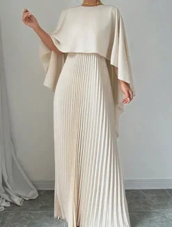 New Women's Long Dress Maxi Dress Casual Dress Fashion Batwing Sleeve Outdoor Party Holiday Regular Fit Plain Long Sleeve Crew Neck Black Red Beige Summer Women Work Dresses