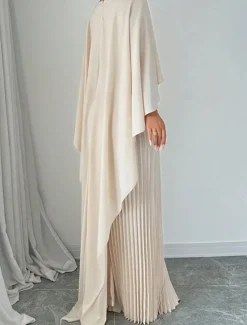New Women's Long Dress Maxi Dress Casual Dress Fashion Batwing Sleeve Outdoor Party Holiday Regular Fit Plain Long Sleeve Crew Neck Black Red Beige Summer Women Work Dresses