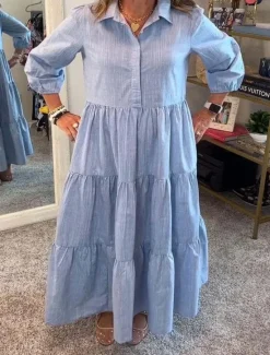 Hot Women's Long Dress Maxi Dress Cotton Linen Dresses Shirt Dress Casual Dress Stylish Basic Casual Vacation Daily Loose Fit Plain Long Sleeve Shirt Collar White Green Dark Gray Light Blue Spring Fall Women Dresses