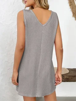 New Women's Long Dress Maxi Dress Casual Dress Tank Dress Stylish Casual Vacation Casual Daily Regular Fit Plain Sleeveless V Neck Pink Dark Gray Gray Summer Spring Women Sundresses