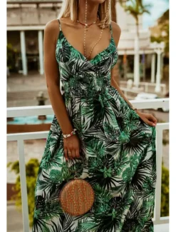 Online Women's Long Dress Maxi Dress Slip Dress Print Dress Fashion Outdoor Holiday Tea Party Regular Fit Flower Sleeveless Spaghetti Strap Black White Green Summer Women Floral Dresses