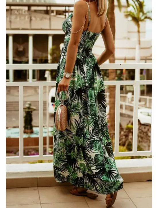 Online Women's Long Dress Maxi Dress Slip Dress Print Dress Fashion Outdoor Holiday Tea Party Regular Fit Flower Sleeveless Spaghetti Strap Black White Green Summer Women Floral Dresses
