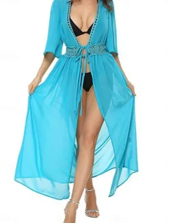 Women's Long Dress Maxi Dress White Dress Summer Dress Boho Dress Cover Up A Line Vacation Holiday Beach Regular Fit Half Sleeve V Neck Black White Blue Summer Women White Dresses