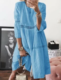 Discount Women's Long Dress Maxi Dress Cotton Linen Dresses Casual Dress Elegant Stylish Basic Vacation Daily Loose Fit Plain 3/4 Length Sleeve Crew Neck White Yellow Blue Purple Summer Spring Fall Women Dresses