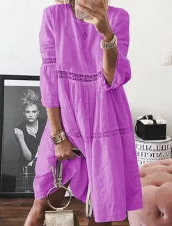 Discount Women's Long Dress Maxi Dress Cotton Linen Dresses Casual Dress Elegant Stylish Basic Vacation Daily Loose Fit Plain 3/4 Length Sleeve Crew Neck White Yellow Blue Purple Summer Spring Fall Women Dresses