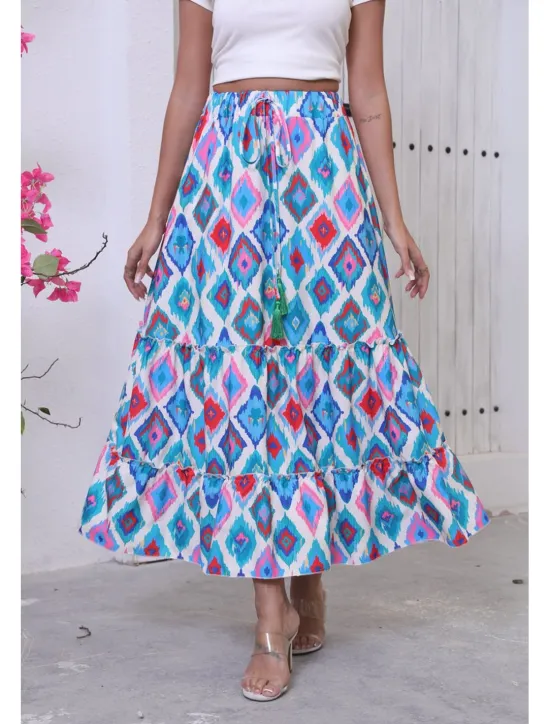 Best Women's Long Skirt Bohemia Boho Long Maxi High Waist Skirts Graphic Color Block Patchwork Print Micro-elastic Holiday Beach Summer Polyester Women Skirts