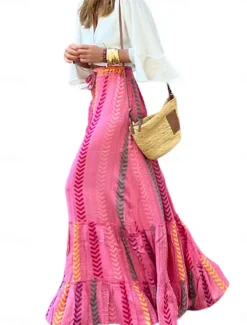 Online Women's Long Skirt Maxi Skirts Irregular Hem Graphic Vacation Beach Summer Bohemia Women Skirts