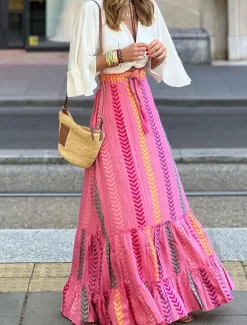 Online Women's Long Skirt Maxi Skirts Irregular Hem Graphic Vacation Beach Summer Bohemia Women Skirts