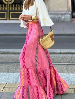 Online Women's Long Skirt Maxi Skirts Irregular Hem Graphic Vacation Beach Summer Bohemia Women Skirts