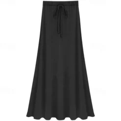 Hot Women's Long Skirt Skirts Split Ends Solid Colored Daily Vacation Spring & Summer Cotton coastal grandma style Basic Casual Mermaid Black Grey Women Skirts