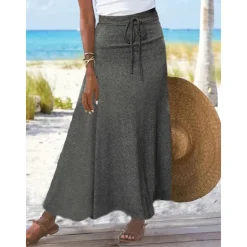 Hot Women's Long Skirt Skirts Split Ends Solid Colored Daily Vacation Spring & Summer Cotton coastal grandma style Basic Casual Mermaid Black Grey Women Skirts