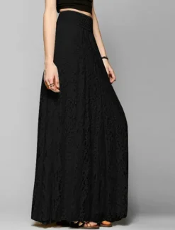 Clearance Women's Long Skirt Straight Maxi High Waist Skirts Lace Floral Solid Colored Prom Vacation All Seasons Elegant Vintage Almond Black White Women Skirts