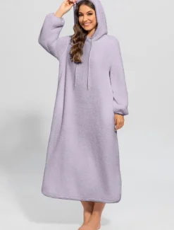 Online Women's Loungewear Nightshirt Dress Pure Color Casual Comfort Soft Home Daily Going out Coral Fleece Coral Velvet Warm Hoodie Long Sleeve Fall Winter Home Outfits Women Sleepwear