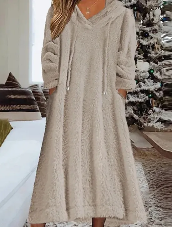 Online Women's Loungewear Nightshirt Dress Pure Color Casual Comfort Soft Home Daily Going out Coral Fleece Coral Velvet Warm Hoodie Long Sleeve Fall Winter Home Outfits Women Sleepwear